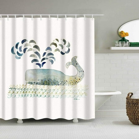 Whale Nautical Shells Design Fabric SHOWER CURTAIN 70x70 w/Hooks